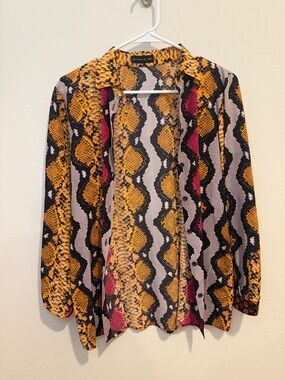 Etro Snake-Print Blouse in Yellow, Black & Cream